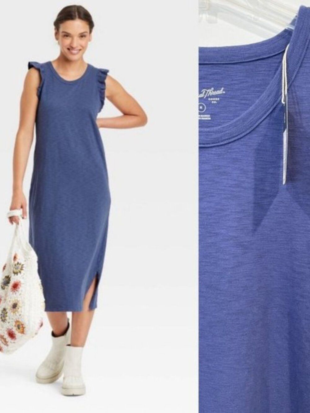 Universal Thread 100% Cotton Blue Ruffle Sleeveless Women’s Dress Size L